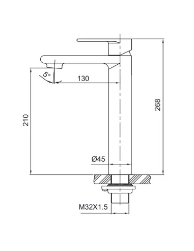 Змішувач для умивальника Koer KI-11015-02 SUS304 високий, нержавіюча сталь
