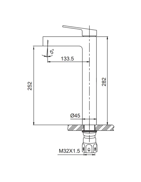 Змішувач для умивальника Koer KI-11016-02 SUS304 високий, нержавіюча сталь