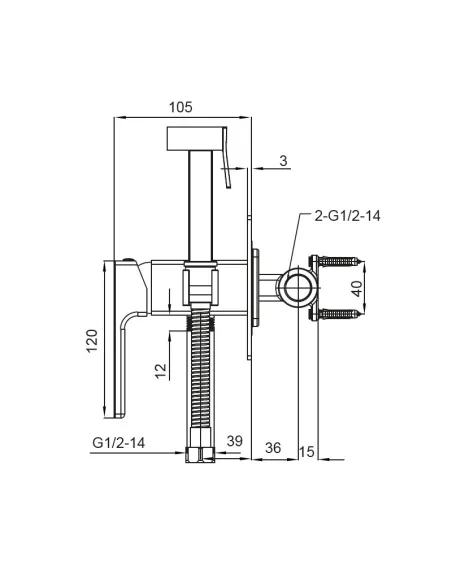 Смеситель для биде Koer KB-23009-01 с гигиеническим душем