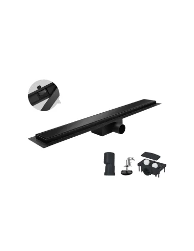 Душовий трап Koer FD08-70x700-Glass Black SUS304, 70x700 мм, зі скляною панеллю, нержавіюча сталь, чорний