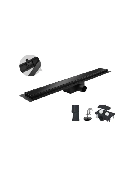 Душовий трап Koer FD08-70x700-Glass Black SUS304, 70x700 мм, зі скляною панеллю, нержавіюча сталь, чорний