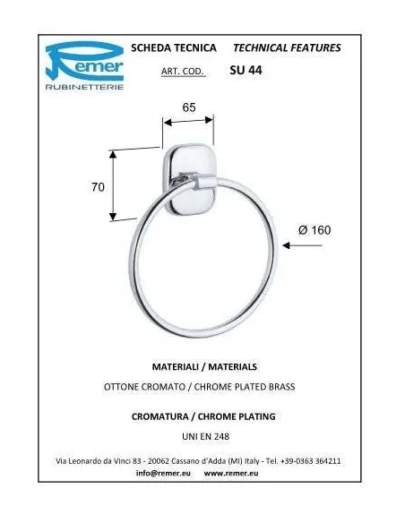 Рушникотримач Remer Suite SU44 (напівкільце, хром) - 1