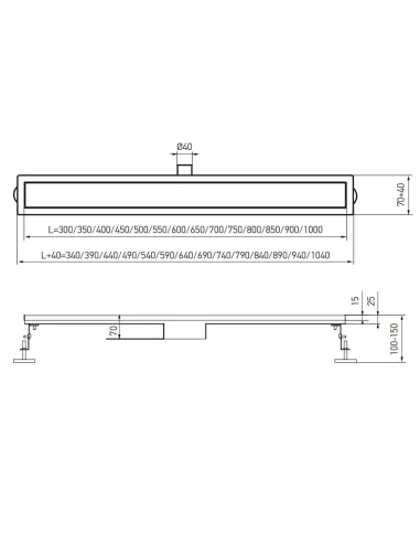 Душевой трап Koer FD35-70x700 Black SUS304, 70x700 мм, нержавеющая сталь, черный