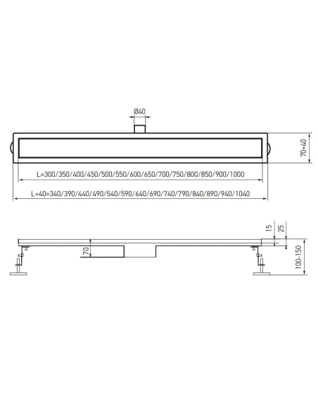 Душевой трап Koer FD35-70x800-Black SUS304, 70x800 мм, нержавеющая сталь, черный