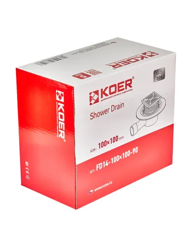 Канализационный трап Koer FD14-100x100-90 SUS304, 100x100 мм, нержавеющая сталь, угловой отвод