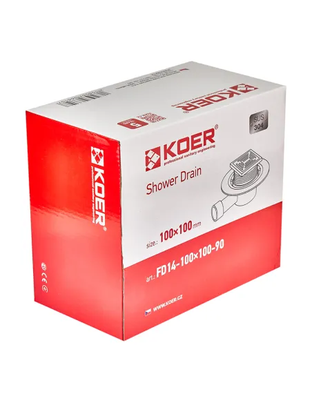 Канализационный трап Koer FD14-100x100-90 SUS304, 100x100 мм, нержавеющая сталь, угловой отвод