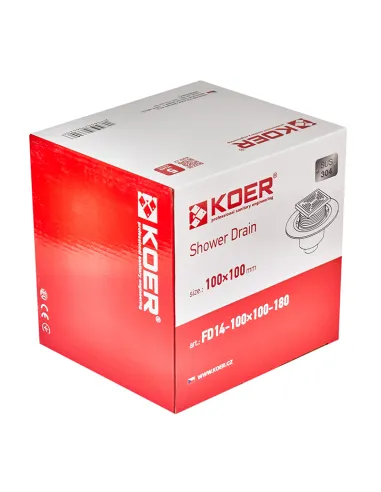 Канализационный трап Koer FD14-100x100-180 SUS304, 100x100 мм, нержавеющая сталь, прямой отвод