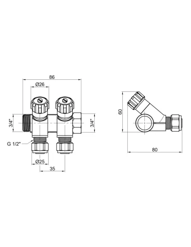 Колектор для теплого пола SD Plus SD230W2 под фитинг букса, 3/4 х 1/2 дюйма, 2 выхода