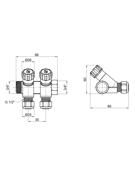 Колектор для теплого пола SD Plus SD230W2 под фитинг букса, 3/4 х 1/2 дюйма, 2 выхода