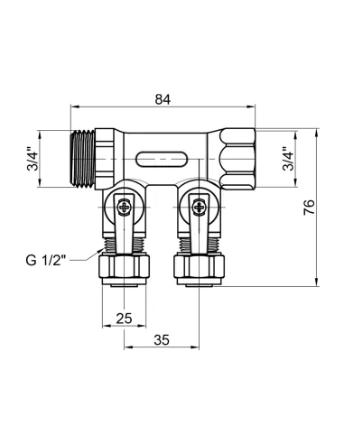 Колектор для теплої підлоги SD Plus SD231W2 під фітинг шар, 3/4 х 1/2 дюйма, 2 виходи