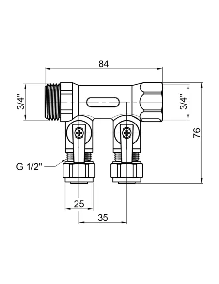 Колектор для теплої підлоги SD Plus SD231W2 під фітинг шар, 3/4 х 1/2 дюйма, 2 виходи