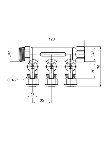 Колектор для теплого пола SD Plus SD231W3 под фитинг шар, 3/4 х 1/2 дюйма, 3 выхода