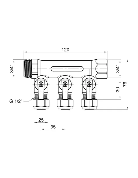 Колектор для теплого пола SD Plus SD231W3 под фитинг шар, 3/4 х 1/2 дюйма, 3 выхода