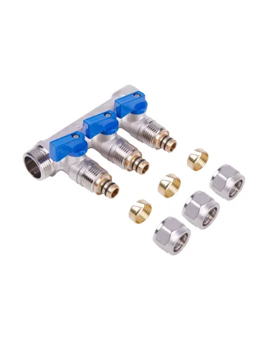 Колектор для теплого пола SD Plus SD231W3 под фитинг шар, 3/4 х 1/2 дюйма, 3 выхода
