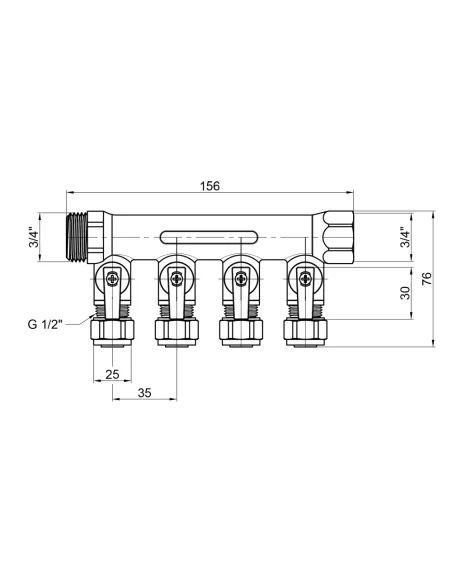Колектор для теплого пола SD Plus SD231W4 под фитинг шар, 3/4 х 1/2 дюйма, 4 выхода