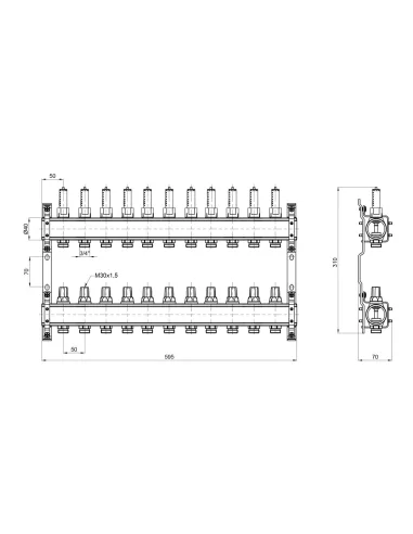 Колектор для теплого пола SD Plus SD00411 1 дюйм, 11 выходов, с расходомерами