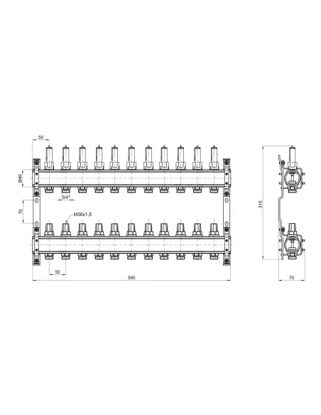 Колектор для теплого пола SD Plus SD00411 1 дюйм, 11 выходов, с расходомерами