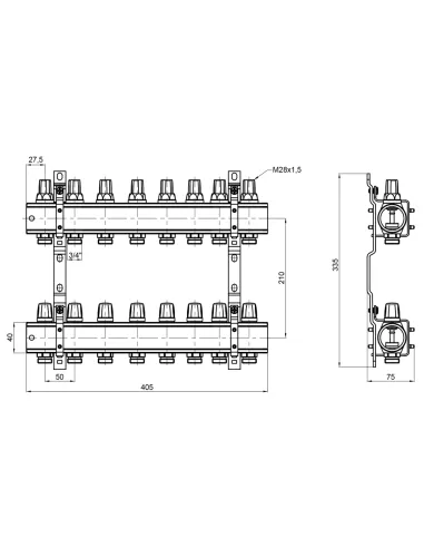 Колектор для теплої підлоги Icma № К 005 1 дюйм, 8 виходів, без витратоміра