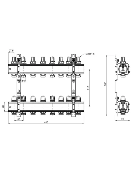 Колектор для теплої підлоги Icma № К 005 1 дюйм, 8 виходів, без витратоміра