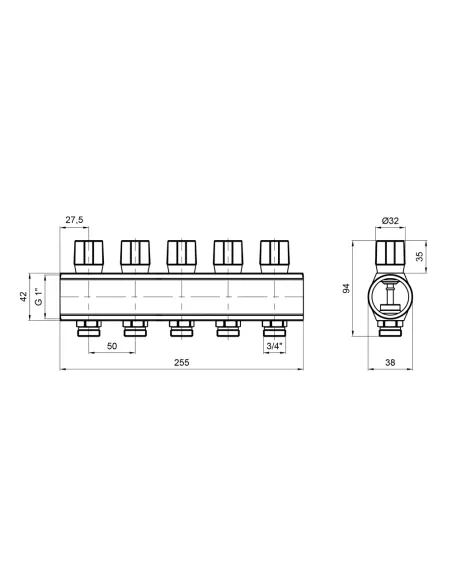 Колектор розподільний Icma № 1105 Blue 1 дюйм, 5 виходів, з регулювальними вентилями
