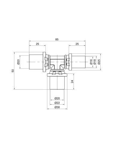 Трійник - прес Icma №406 20х20х16 мм, для МП труб, редукційний