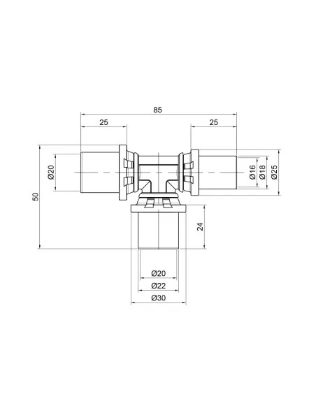 Трійник - прес Icma №406 20х20х16 мм, для МП труб, редукційний Трійник - прес Icma №406 20х20х16 мм, для МП труб, редукційний