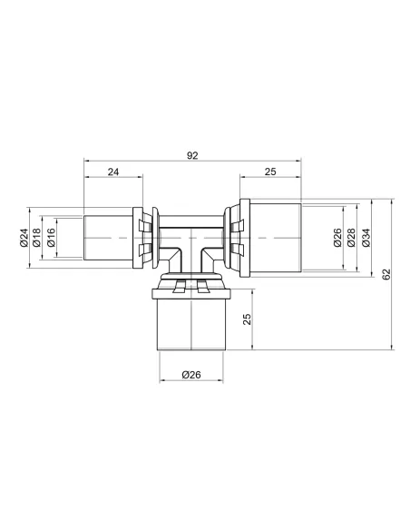 Тройник - пресс Icma №406 26х26х16 мм,для металопластиковых труб, редукционный