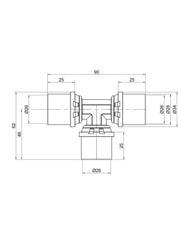 Тройник - пресс Icma №406 26х26х26 мм,для металопластиковых труб