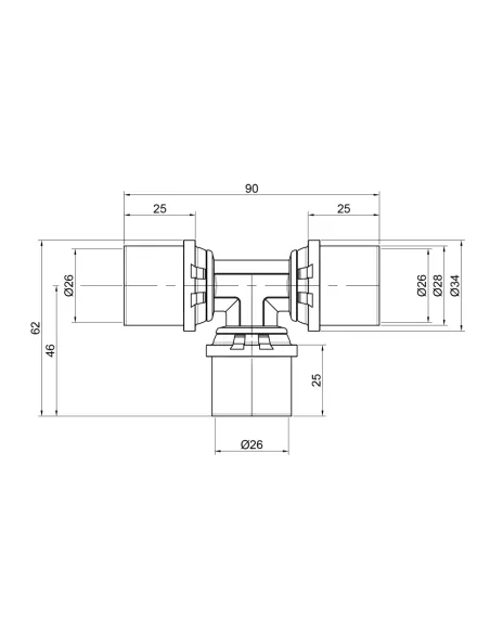 Тройник - пресс Icma №406 26х26х26 мм,для металопластиковых труб