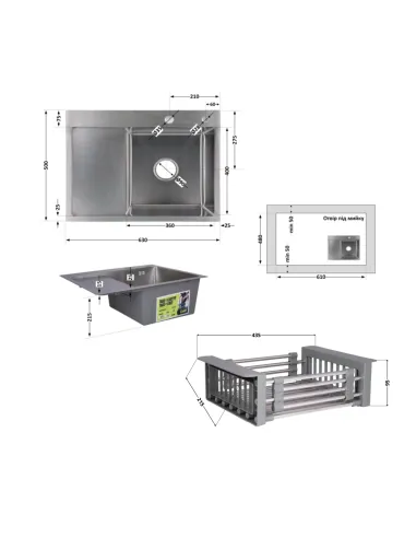 Комплект Lidz Handmade H6350L Мойка для кухни Brushed в комплекте с дозатором, Корзина для кухонной мойки K01G