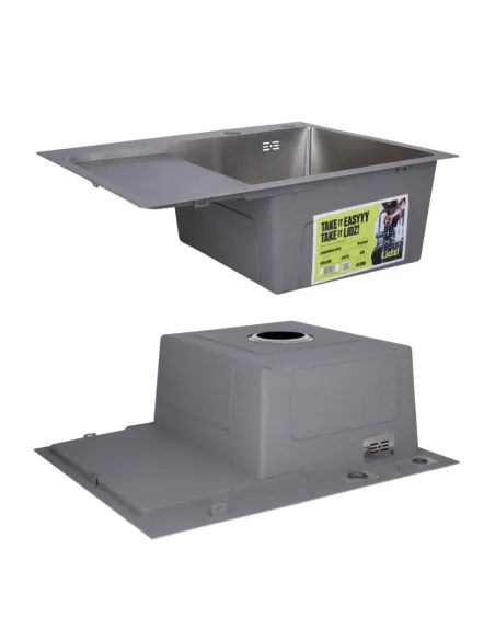 Комплект Lidz Handmade H6350L Мийка для кухні Brushed в комплекті з дозатором, Кошик для кухонного миття K01G