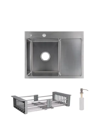 Комплект Lidz Handmade H6350R Мийка для кухні Brushed в комплекті з дозатором, Кошик для кухонного миття K01G