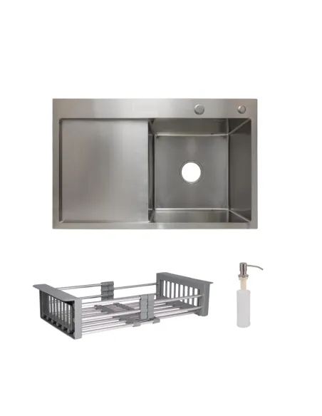 Комплект Lidz Handmade H7849L Мойка для кухни Brushed в комплекте с дозатором, Корзина для кухонной мойки K01G