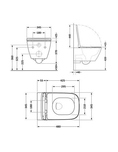 Унітаз Q-Tap Tern New Ultra Quiet QT17332303ASMB MATT BLACK, безободковий, підвісний