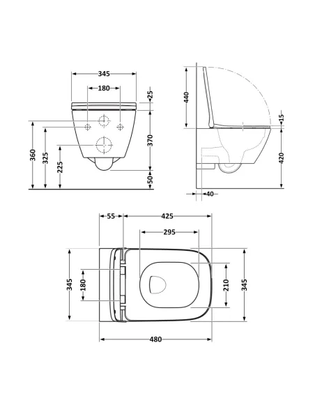 Унітаз Q-Tap Tern New Ultra Quiet QT17332303ASMB MATT BLACK, безободковий, підвісний