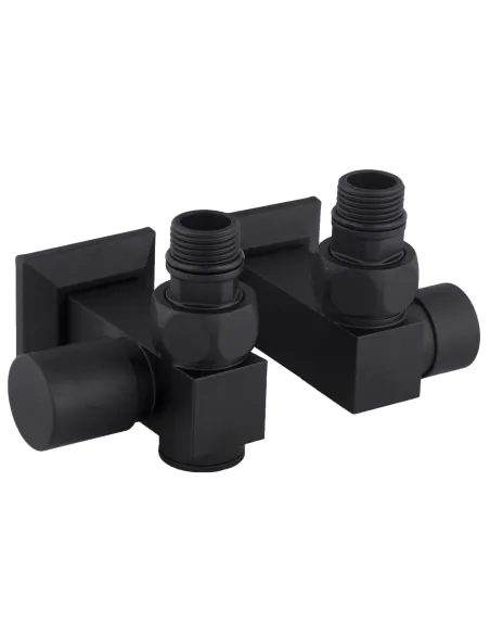 Кран для радіатора Solomon LUX CUBE BLACK 8888-ТЕН кутовий, з американкою, 1/2 дюйми, набір 2 шт.