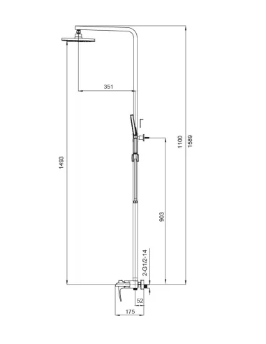 Душова система Koer KB-58007-05 з каскадним виливом, чорний