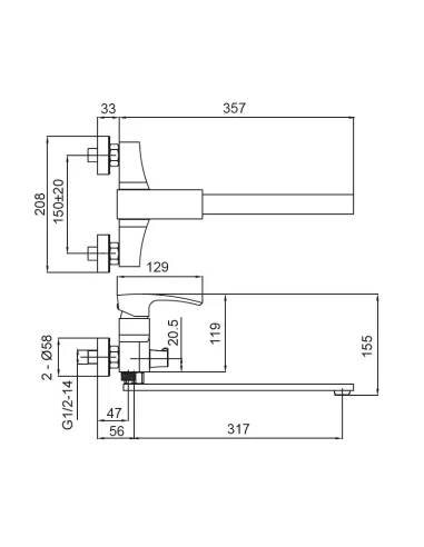 Змішувач для ванни Koer KB-42007-01 із душовим набором