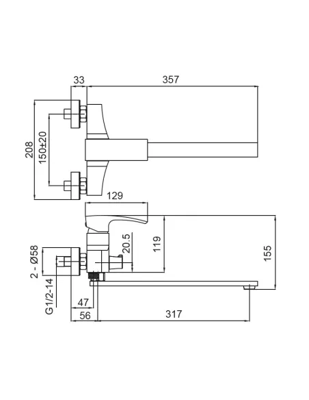 Змішувач для ванни Koer KB-42007-01 із душовим набором