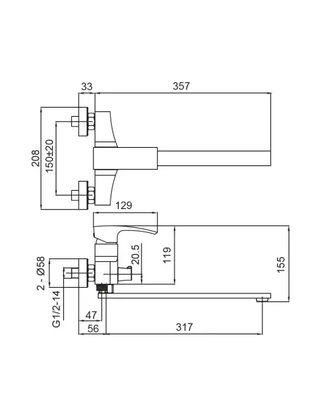 Змішувач для ванни Koer KB-42007-05 із душовим набором, чорний