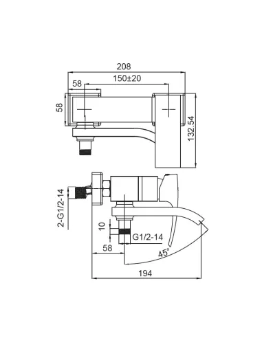 Смеситель для ванны Koer KB-41007-01 с душевым набором