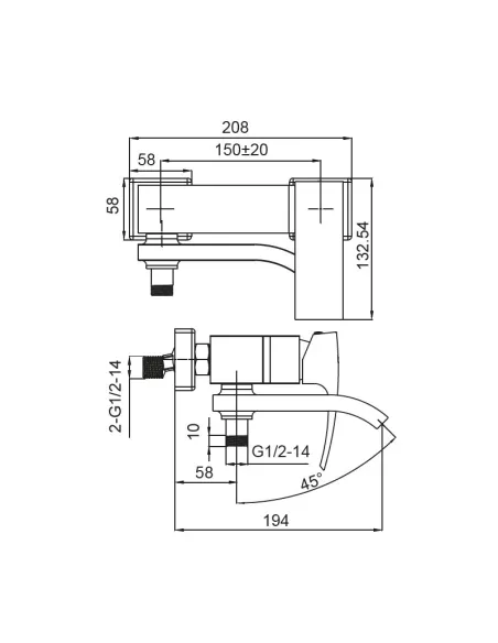 Смеситель для ванны Koer KB-41007-01 с душевым набором