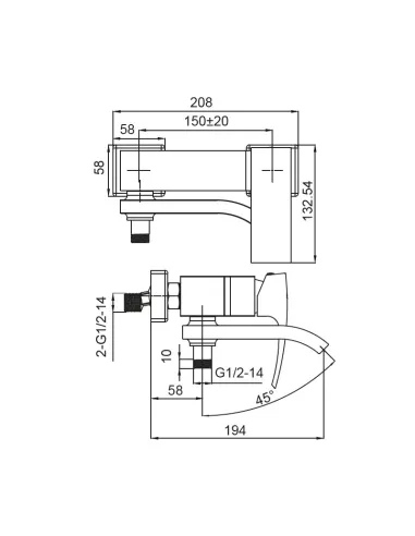 Смеситель для ванны Koer KB-41007-05 с душевым набором, черный