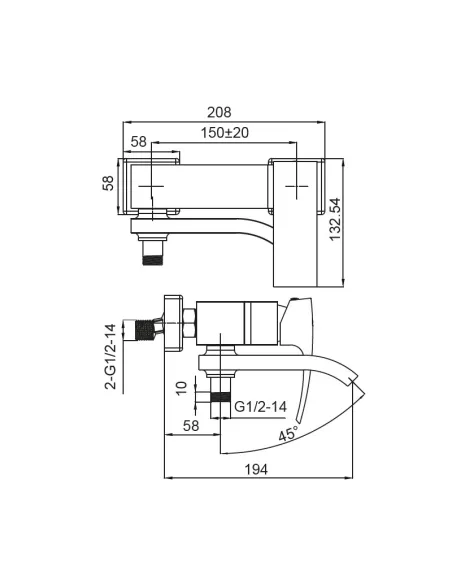 Смеситель для ванны Koer KB-41007-05 с душевым набором, черный