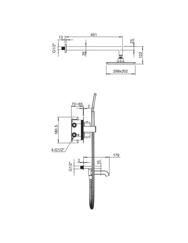 Душова система Koer KB-67011-05 з термостатом, прихованого монтажу, чорний