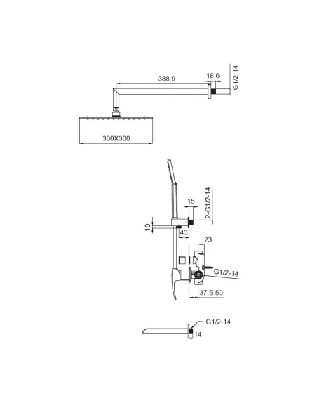 Душевая система Koer KB-68007-05, скрытого монтажа, со смесителем водопад, черный Душевая система Koer KB-68007-05, скрытого монтажа, со смесителем водопад, черный