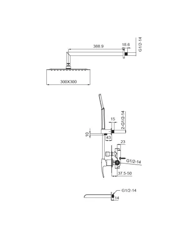 Душевая система Koer KB-68007-01, скрытого монтажа, со смесителем водопад