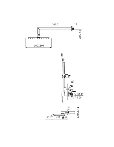 Душова система Koer KB-66007-05, прихованого монтажу, чорний