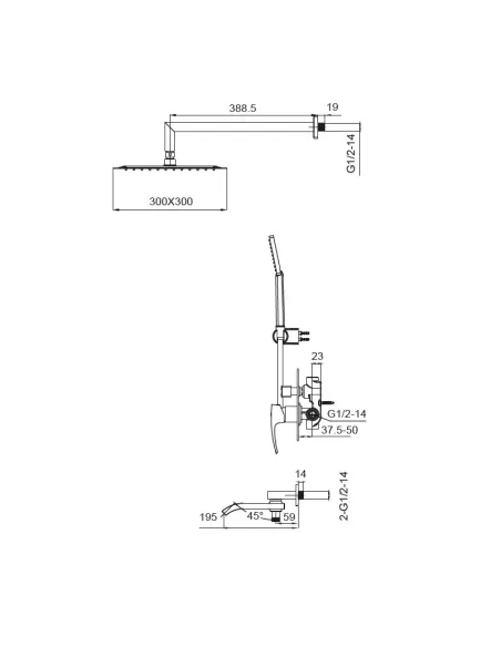 Душова система Koer KB-66007-05, прихованого монтажу, чорний Душова система Koer KB-66007-05, прихованого монтажу, чорний