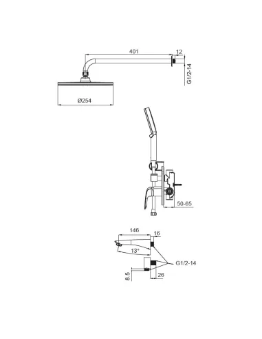 Душова система Koer KB-64008-05, прихованого монтажу, чорний